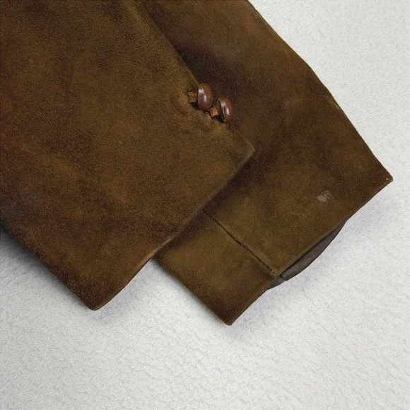 Vintage 70s Suede Leather Blazer Jacket Mens 46 Brown Western Heavy 3-Button